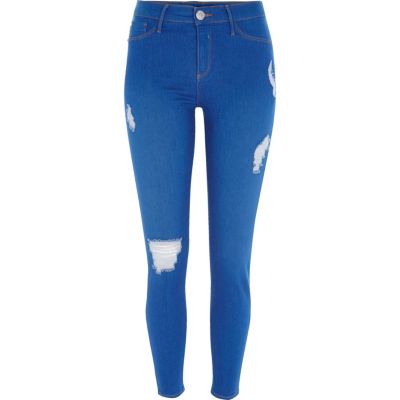 Bright blue ripped going out jeggings
